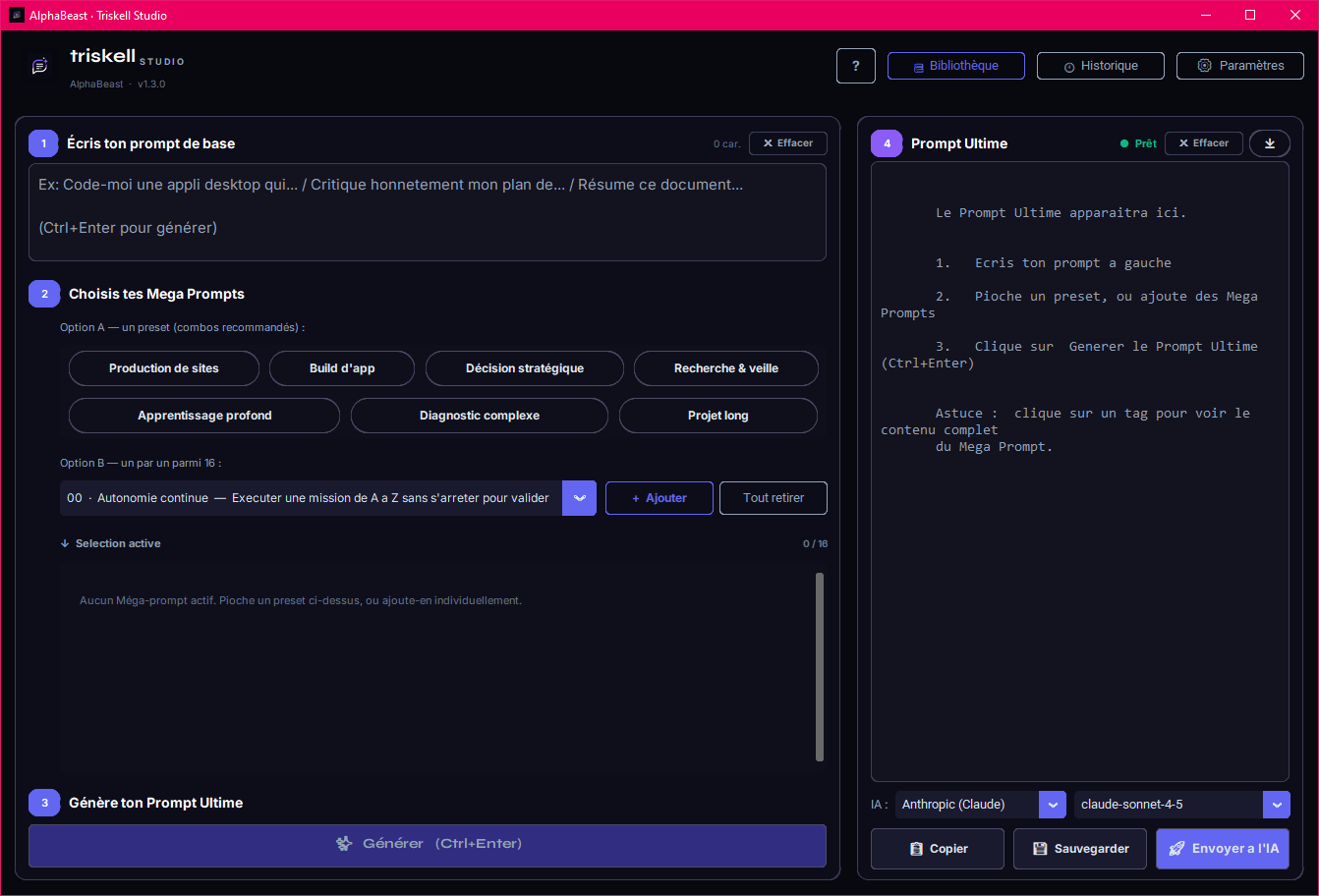 AlphaBeast — interface de génération de Prompt Ultime