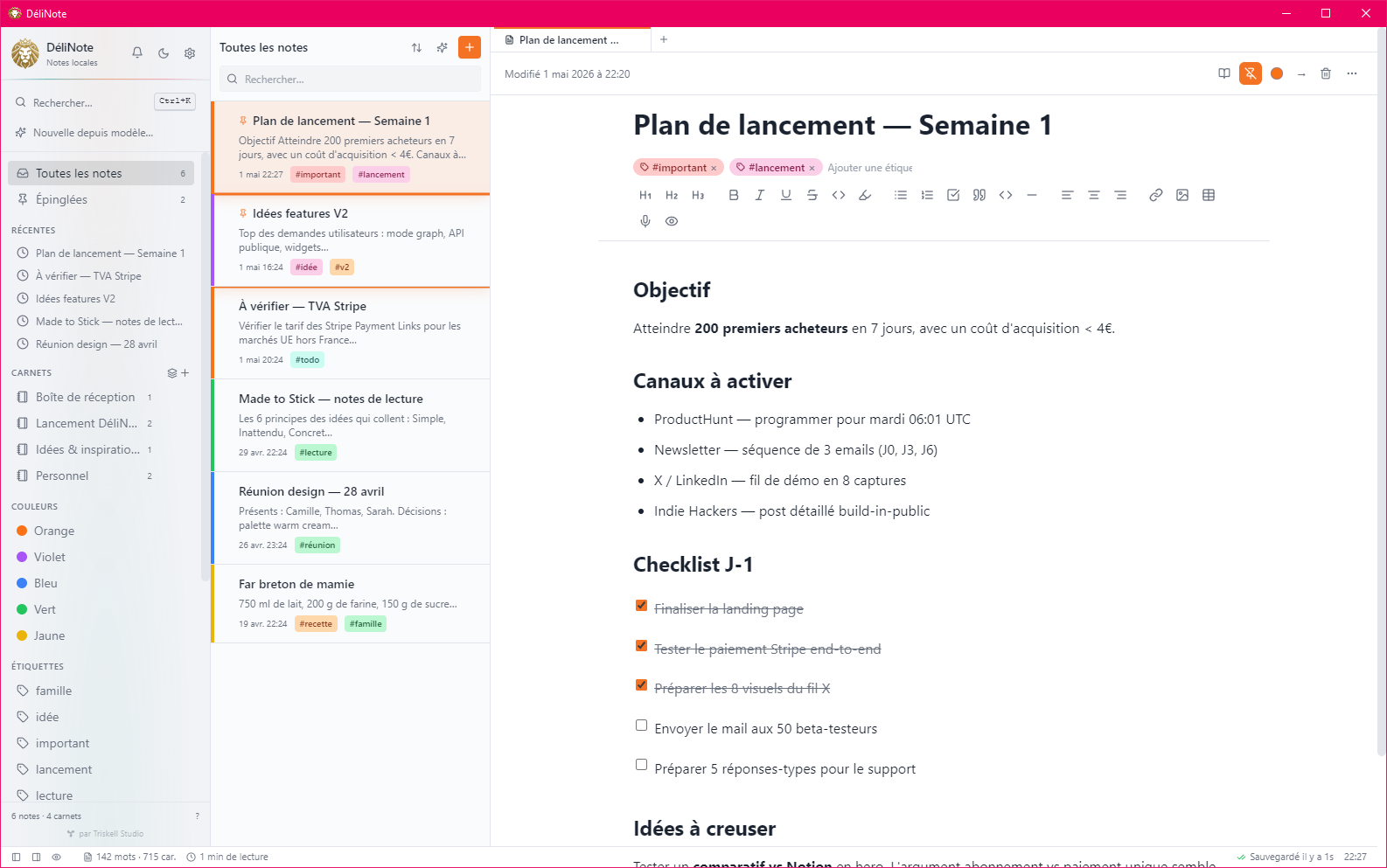DéliNote — éditeur Markdown avec aperçu en direct